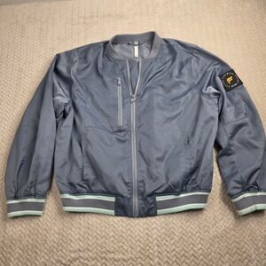 Fabletics Womens Bomber Jacket Blue Striped Trim Zip Up Activewear Small